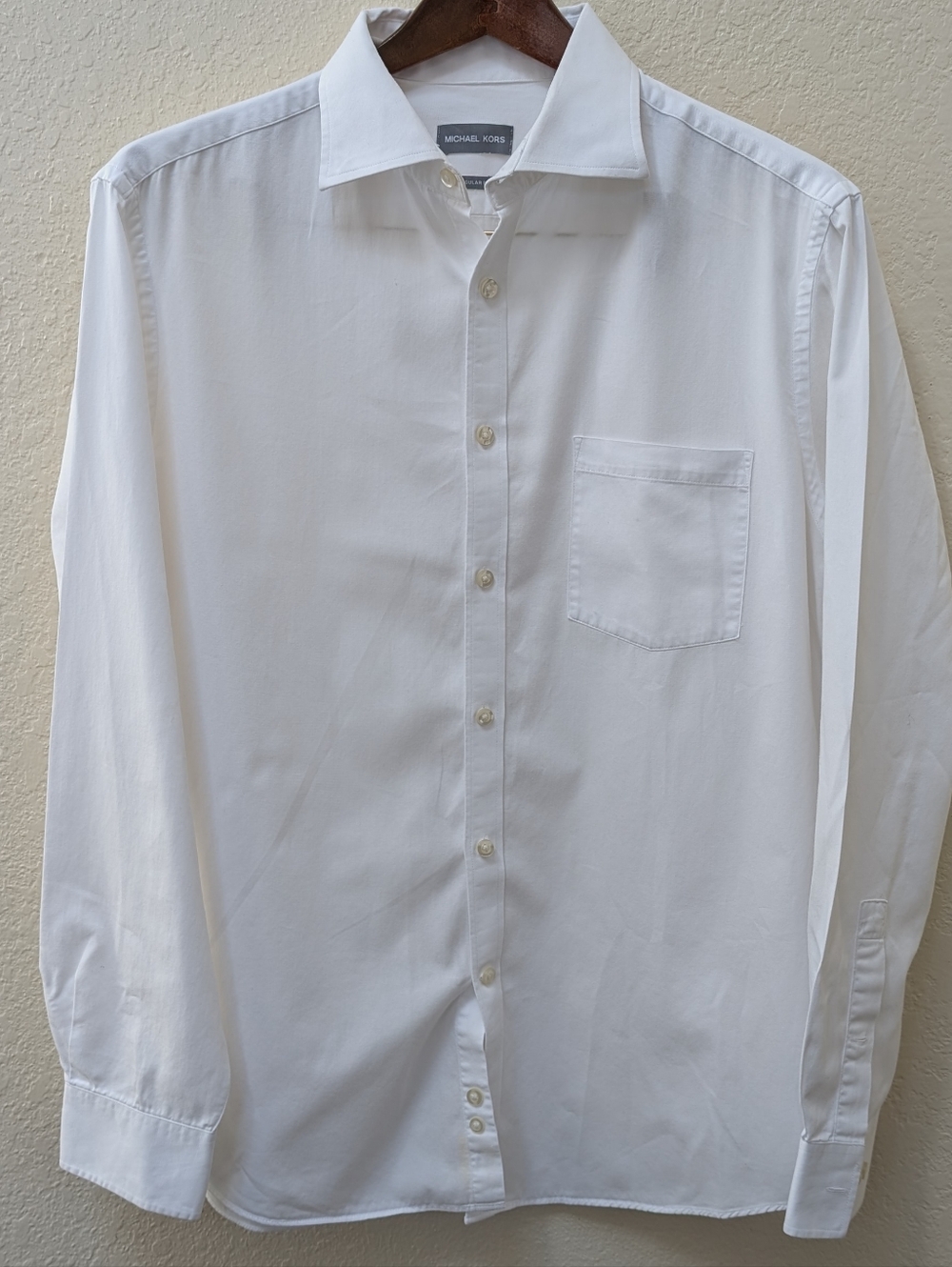 100% Cotton White Michael Kors Regular Fit dress shirt. Size Larger